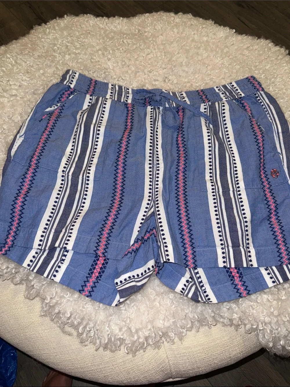 Hatley Blue Striped Drawstring Women's Shorts with Pink Accents